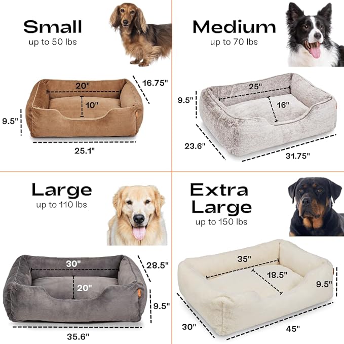 FUZI Luxury Aesthetic Dog Bed with Extra Cover for Small Dogs, Washable Pet Couch, Pet Bed with Sides, Non-Slip Bottom, Soft & Durable Calming Dog Bed, Faux Rabbit Fur, Small 25.1x16.75x9.5 Soft White