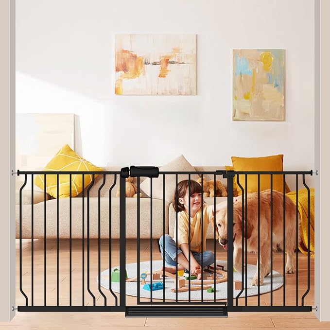 Extra Wide Baby Gate Black 62-67 Inch Wide Pressure Mounted Auto Close Child Safety Gate Long Dog Gate for House Doorways