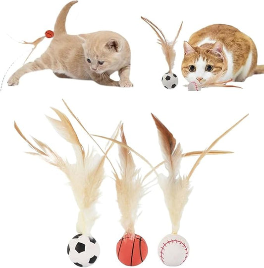 2025 New Interactive Cat Feather Ball Toy Set - Elastic Bouncy Cat Toys with Feather Tails, Silicone Rolling Balls for Indoor Cats & Kitten Exercise, Safe & Fun Play (1 Set)