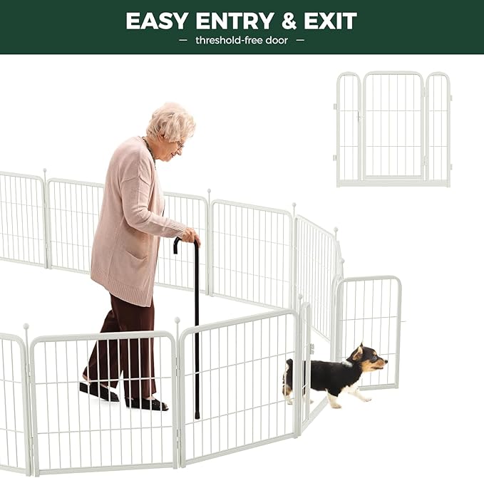 FXW Rollick Unleashed Dog Playpen for Indoor, Yard, RV Camping, 45 inch 32 Panels for Large Dogs, White│Patented