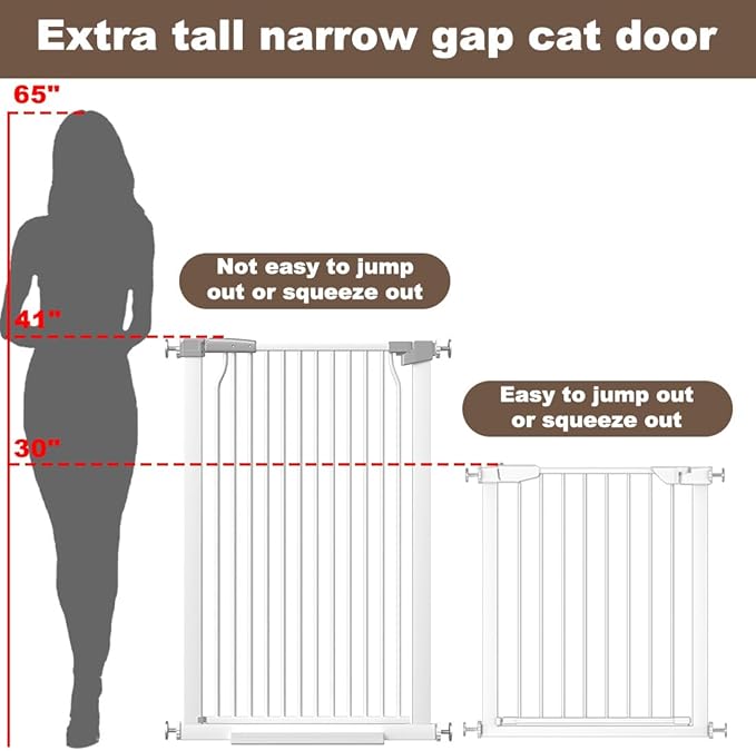 41" Extra Tall and Wide Baby Gate, 68.5-72.2'' Wide Pet Cat Gate for Doorway, Extra Wide Pressure Mounted Child Door with Expansion Kit, Metal Safe Gate, Tall Dog Gate, White
