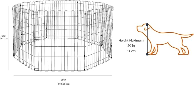Amazon Basics Foldable Octagonal Metal Exercise Dog Playpen - Indoor/Ou, , Blacktdoor, No Door, Small (8 Panels, 24 x 30), Easy to assemble, store, and customize, 30" - Small, Black