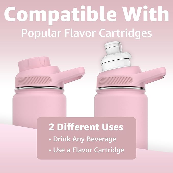 Chill Oasis Water Bottle | Compatible With Popular Flavor Cartridges | BPA Free, Leak Proof, Double-Walled Vacuum Insulated Stainless Steel, and Dishwasher Safe | Cold for 24 Hours (Pink, 12oz)