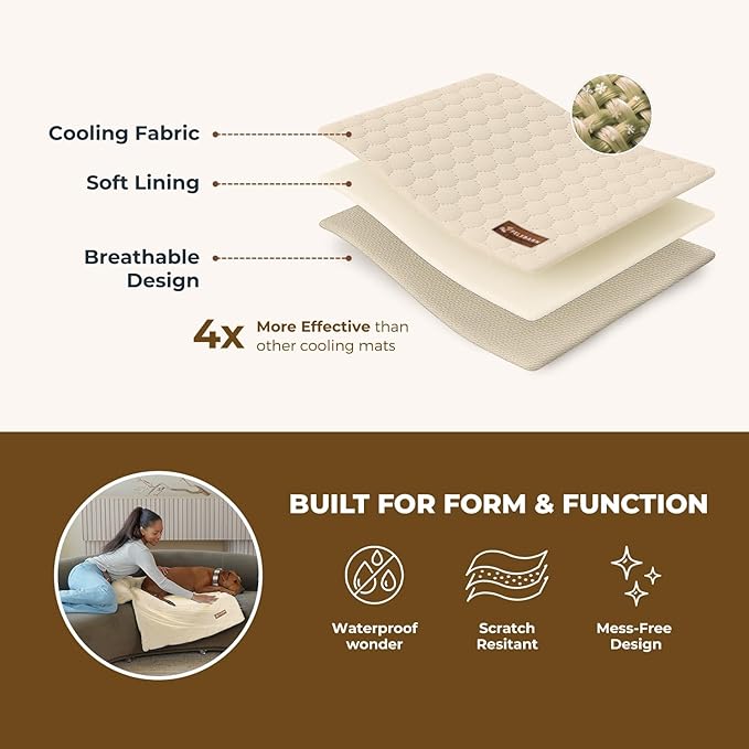 Dog Cooling Mat- Ice Silk Summer Comfort, Self Cooling, Non-Slip Dog Pad, Durable & Washable, Mat for Extra Large Dogs 85x115 cm, Support Shelter Dogs with Every Purchase (Beige)
