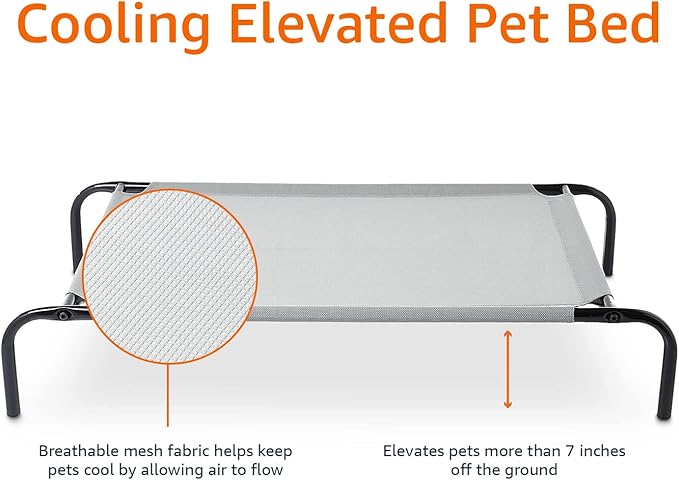Amazon Basics Breathable Cooling Elevated Dog Bed with Durable Metal Frame, Medium, 43 x 26 x 7.5 Inch, Grey