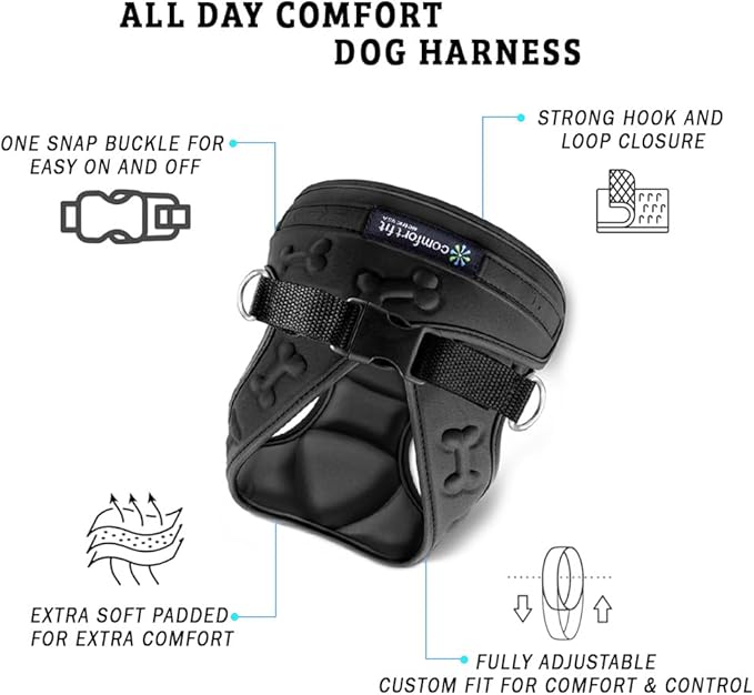 Comfort Fit Dog Harness No Pull No Escape Harness Adjustable Buckles Soft Padded Reflective Choke Step in Dog Vest with Easy Control Handle for Small Medium Large Dogs & Puppies