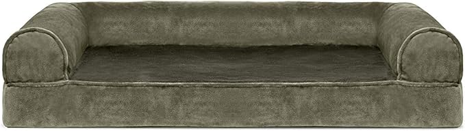 FurHaven Soft, Orthopedic Foam Sofa Dog Bed with Washable & Removable Cover - Faux Fur/Velvet - Dark Sage, Dogs Up to 35 lbs - Medium