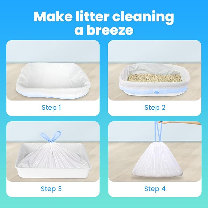 60 Pack Large Cat Litter Bags - 3MIL Extra Thick Leakproof Litter Box Liners, 31"x18" Heavy Duty Drawstring Cat Litter Liners for Automatic Litter Box, Odor Control Disposable Kitty Litter Bags 6 Roll