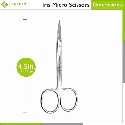 Cynamed Iris Micro Dissecting Precision Lab Scissors, Fine Point Straight - Perfect for Doctors, Nurses, EMS, Students, Education