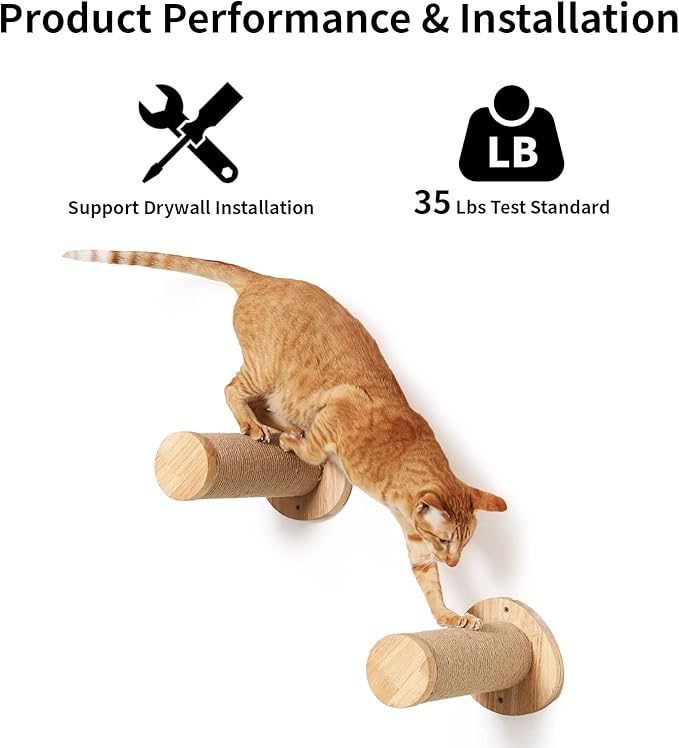 FUKUMARU Cat Wall Furniture, 11.8 Inch Cats Steps for Drywall, Kitten Stairs for Wall Mounted with Jute Scratching Kittens Shelf, 2 of Pack