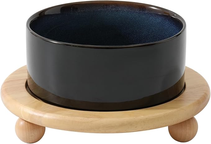 Ceramic Elevated Dog Food and Water Bowl, Kitty Bowl, Raised Dog Dish, Pet Feeder (6inch, 1 x Starry Sky + Stand)