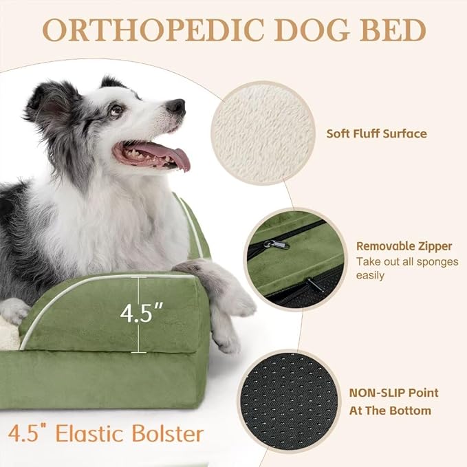 Comfort Expression Waterproof Dog Beds for Large Dogs, Orthopedic Large Breed Dog Beds, Comfy Pet Bed Sofa with Washable Removable Cover & Non-Slip Bottom(Light Green)