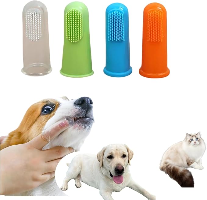 4 Pack Pet Tooth Brushing Kit – Extra Soft Finger Toothbrushes for Cats & Dogs Gentle Plaque & Tartar Removal, Freshens Breath Pain-Free Teeth Cleaning for Small to Large Pets