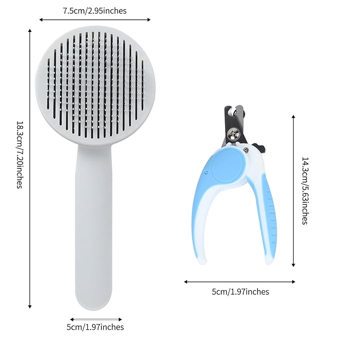 2PCS Pet Grooming Kit, Cat Brushes & Cat Nail Clipper, Cat Grooming Brush for Sedding and Grooming Fur（Blue）