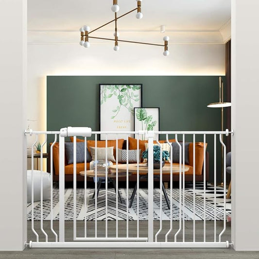 ALLAIBB Extra Wide Pressure Mounted Baby Gate Walk Through Child Kids Safety Toddler Tension White Long Large Pet Dog Gates with Extension for doorways Kitchen (52.76-57.48"/134-146cm)