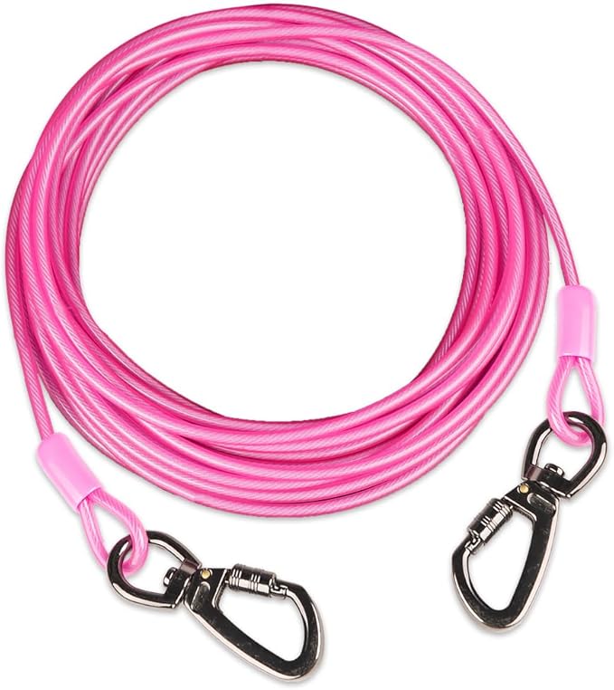 Dog tie Out Cable, 10/20/25/30/50/70/100 feet, Suitable for Dogs up to 350 pounds, Dog Cable with Swivel Buckle, Lightweight, Non-Winding, for Outdoor Camping, Yard Dog Cable (Pink, 70FT)