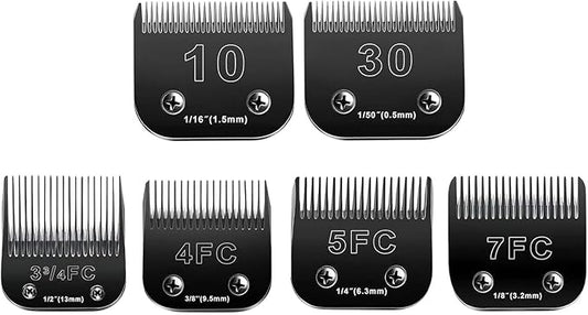6pcs Dog Grooming Replacement Blades Compatible with Andis/Oster A5/Wahl KM-10 Series Dog Clippers,Detachable Clipper Replacement Blade,Black (6PCS Black-#10+30+3FC+4FC+5FC+7FC)