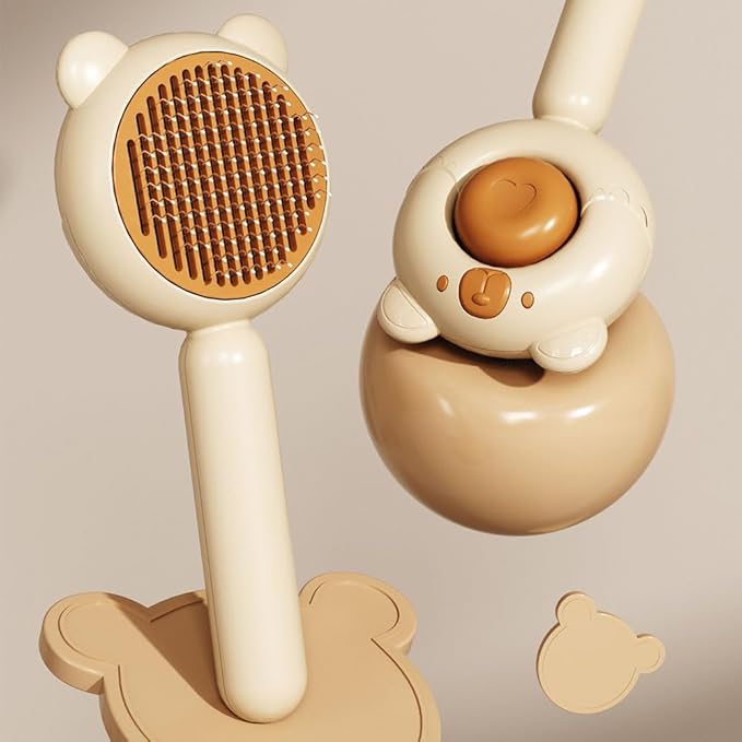 Cat Brush for Short or Long Haired Cats Dogs Rabbits, Cute Dog Brushes with Release Button for Massage and Removes Loose Fur, Dog Hair Brush Pet Grooming Deshedding Comb