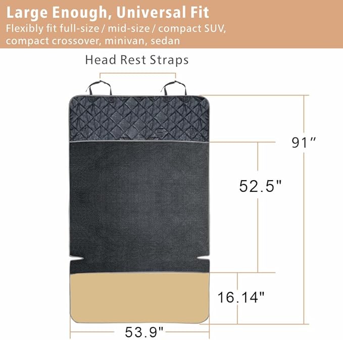 F-color SUV Cargo Liner for Dogs, Water Resistant Pet Cargo Cover Dog Seat Cover Mat for SUVs Sedans Vans with Bumper Flap Protector, Non-Slip, Large Size Universal Fit, Khaki