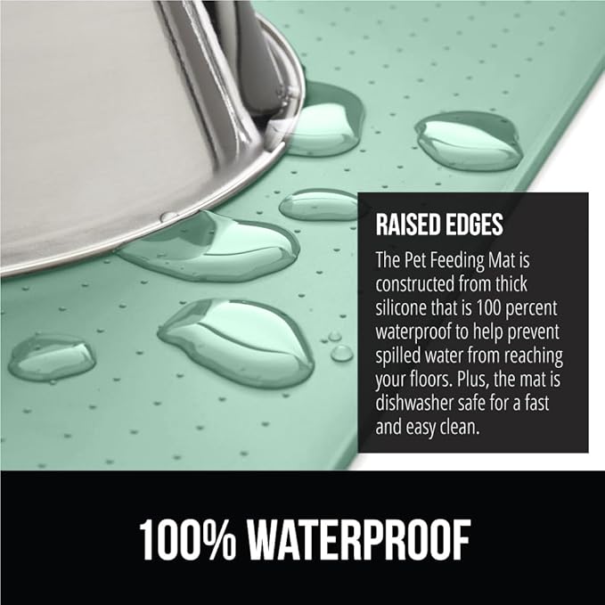 GORILLA GRIP 100% Waterproof Raised Edge BPA Free Silicone Pet Feeding Mat, Dog Cat Food Mats Contain Spills Protects Floors, Placemats for Cats and Dogs Water Bowl, Pets Accessories 28x18 Mint