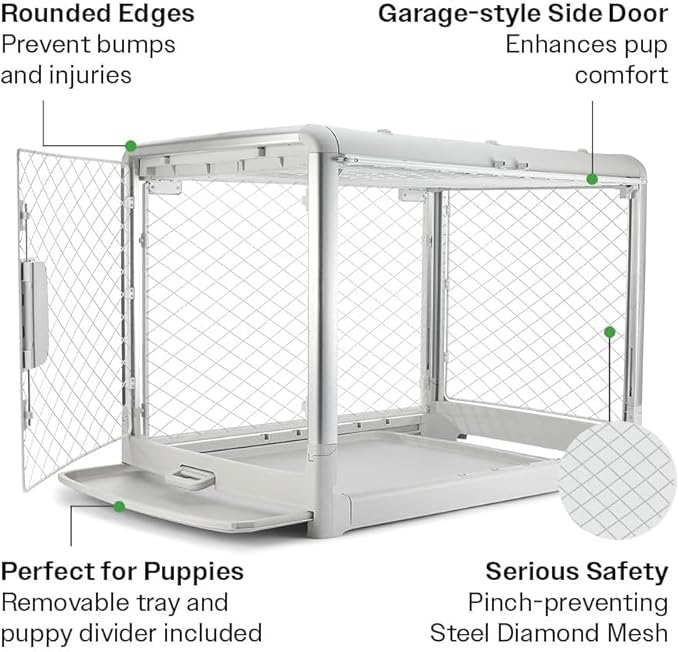 DIGGS Revol Collapsible Dog Crate with Wheels - Premium Portable Dog Crate - Safe, Stylish, and Convenient Indoor Kennel (Smoke, Intermediate)