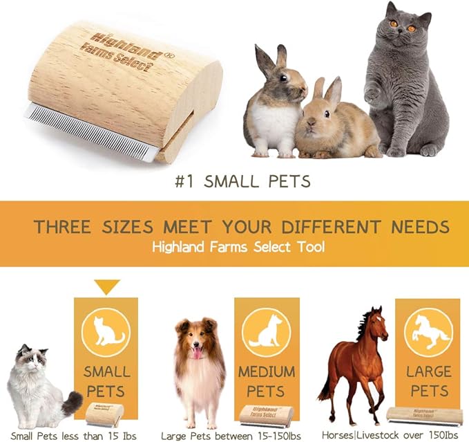 Deshedding Grooming Tool for Dogs, Cats & Horses, Ergonomic Design Wood Groom Brush, Professional Pet Groomer, Painlessly Remove for Short & Long Hair, Fur & Dirt - 2.5 Inches