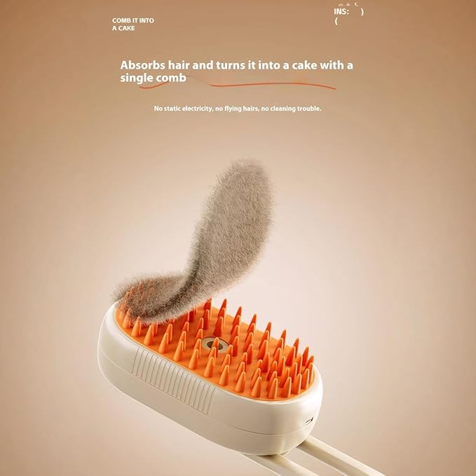 CealumVita Deshedding Glove and Cat Steam Brush Set, Pet Hair Removal Tool with Massage for Dogs and Cats Grooming (Beige spray cmb+gloves-1pair)