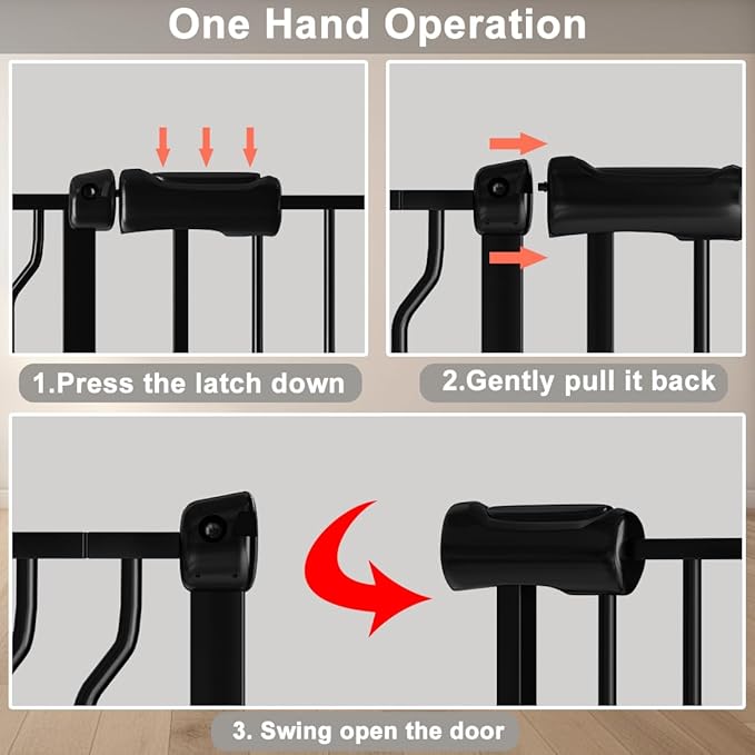 Fairy Baby Walk Through Baby Gate 34-38.5 Inch Wide, Pressure Mounted Safety Gate with Door No Drill, Tension Metal Gate for Dog and Toddler, Black