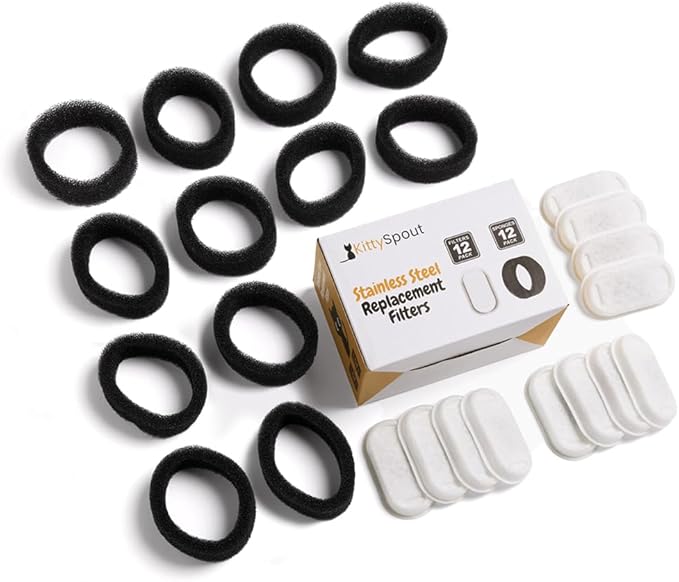 Cat Water Fountain Filters for 108oz/3.2L… (6 Month Supply: 12 Filters & 12 Sponges), White, SSF246