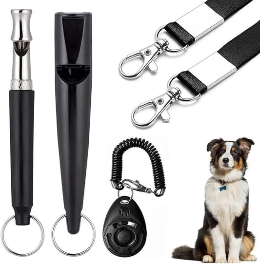 3 PCS Dog Whistles Set, Adjustable Recall Dog Training Whistle Silent Dog Whistle to Stop Barking with Lanyard,Dog Clicker(Black)