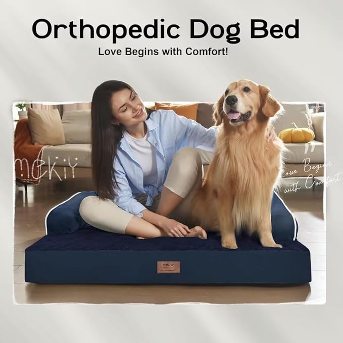 Dog Bed Medium Size Dog-Orthopedic Waterproof Bed for Dogs,Foam Couch Sofa with Washable Removable Cover & Non-Slip Bottom-Navy Blue