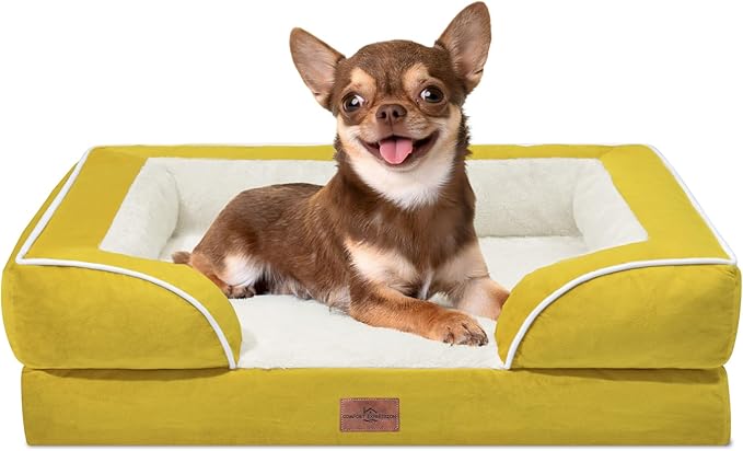 Comfort Expression Small Dog Beds Waterproof Orthopedic Foam Dog Sofa Beds for Small Dogs Comfy Pet Bed with Washable Removable Cover & Non-Slip Bottom(X-Small,Spicy Mustard)