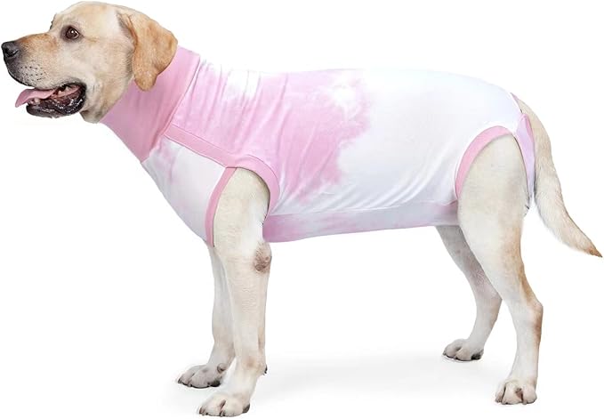 Dogs Onesie Suit for Male/Female Breathable Dog Recovery Tie Dye Pjs Wound After Surgery Wear, Prevent Licking Wounds, E-Collar & Cone Alternatives XL Pink2