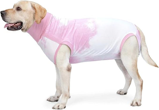 Dogs Onesie Suit for Male/Female Breathable Dog Recovery Tie Dye Pjs Wound After Surgery Wear, Prevent Licking Wounds, E-Collar & Cone Alternatives XL Pink2