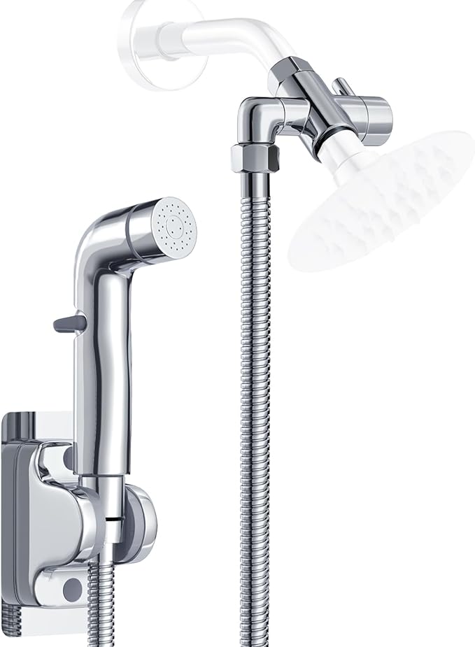 Dog Shower Attachment Metal, YDmeet Pet Washing Hose Attachment for Fast & Clean Bathing, Brass 3 Way Diverter, Adjustable Sprayer wtih Turn Off, 8 ft Hose and Holder, Chrome