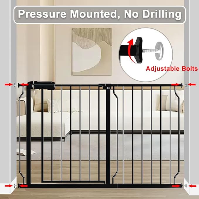Fairy Baby Extra Wide Baby Gate Black 57.5-62 Inch Wide, Walk Through Pressure Mounted No Drill, Long and Large Tension Dog Gates for Pet and Kids