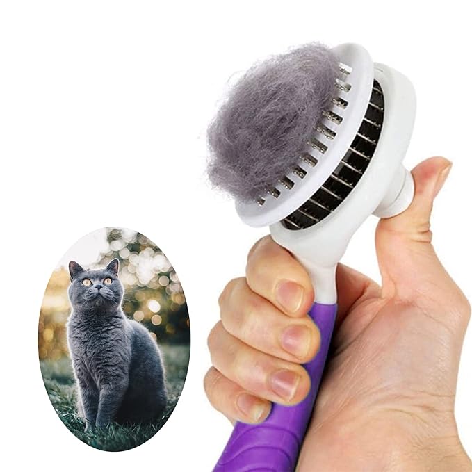 Cat Self Cleaning Slicker Brush, Pets Skin Friendly Grooming Brushes for Shedding Dogs Cats Hair Easy to Remove Loose Undercoat with Long or Short Hairs Pet Massage Tool for All Hair Type- UPGRADED