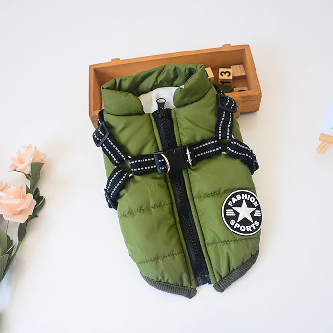 HDKUW Small Dog Jacket, Small Dog Coat Harness Winter Warm Vest Jacket Waterproof Cotton Costume for Puppy Small Dogs (2XL, Green)