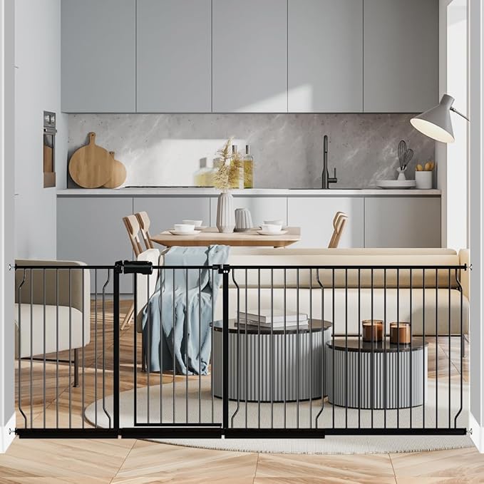 Fairy Baby Extra Wide Baby Gate 85.8-90.5 Inch Wide, Walk Through Pressure Mounted No Drill, Long and Large Tension Gate for Pet and Kids