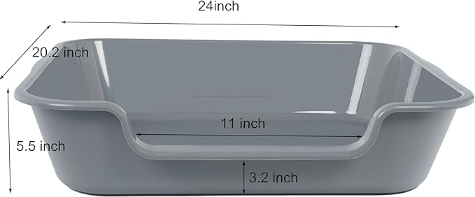 1 Pack of Extra Large Cat Litter Box (ABS Material), Low Entry Senior Litter Pen for Geriatric Kitty Big Cats, Jumbo Pet Safe Litter Boxes Tray for Indoor Pets Potty (Gray, 24" L x 20" W)