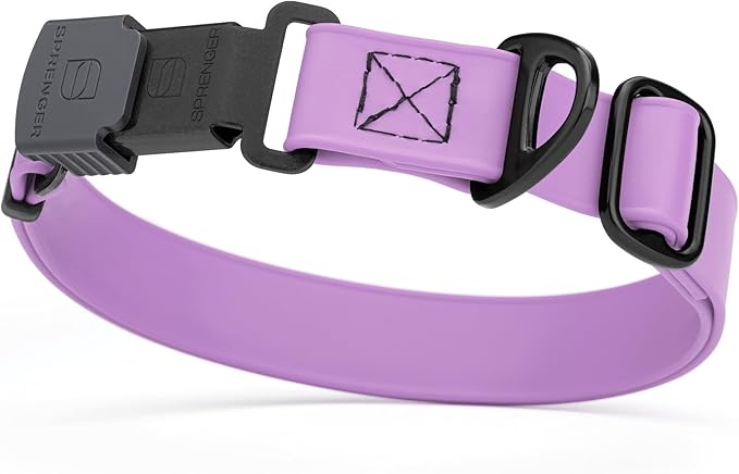 Dogline Biothane Waterproof Dog Collar with Herm Sprenger Stainless Steel Quick Release Buckle – Heavy Duty Tactical Durable Collar for Dogs – Comfortable and Safe Pet Collar W 3/4" L 12-19" Amethyst