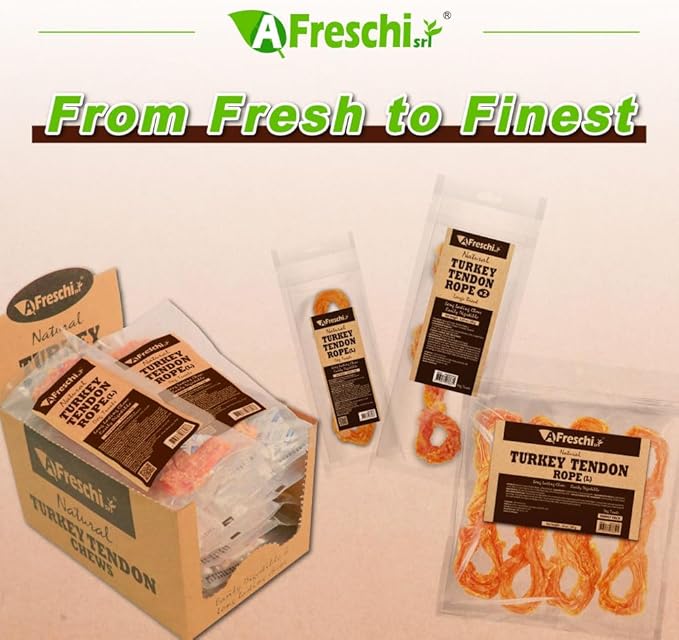 Afreschi Natural Turkey Tendon Rope (L) 3.53 oz, USA-Sourced Turkey Tendon, All Natural Human Grade Dog Chew, Hypoallergenic, Rawhide Alternative, Dog Treats for Large Breeds