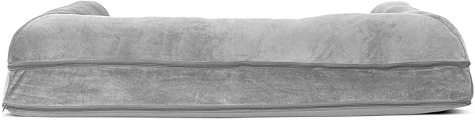 Furhaven Orthopedic Dog Bed for Large Dogs w/ Removable Bolsters & Washable Cover, For Dogs Up to 95 lbs - Faux Fur & Velvet Sofa - Smoke Gray, Jumbo/XL