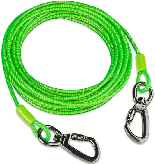Dog Tie Out Cable, 30FT, Green, Suitable for Dogs up to 350 pounds, Lightweight, Non-Winding, for Outdoor Use