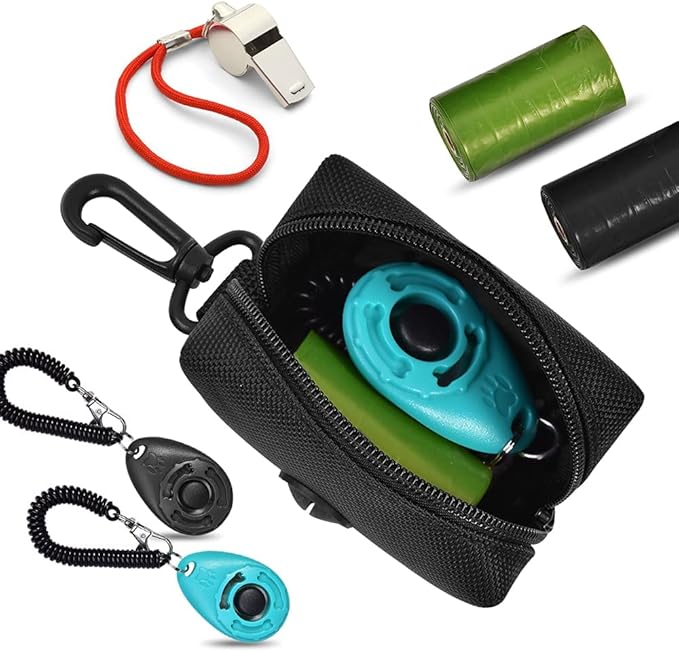 Dog Waste Bag Dispenser Pet Poop Bags Holder for Doggie Waste Bags Dispensers Soft Fabric Zipper Small Doggy Puppy Pouch for Leash Accessory Attachment with Carrier,Black