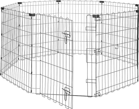Amazon Basics Foldable Octagonal Metal Exercise Dog Playpen - Indoor/Outdoor, Single Door, Small (8 Panels, 24 x 30), Easy to assemble and store, 30" - Small, , Black