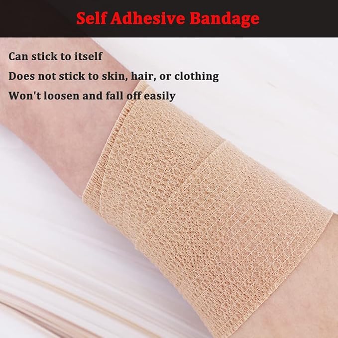 24 Pack Brown Breathable Self Adhesive Bandage Wrap 2 in, Multi-Purpose Non-Woven Cohesive Wrap - Vet Wrap | Athletic Tape | Medical Tape, Ankle Sprains, Swelling, Pets.