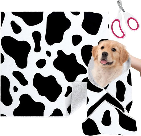 Cat Grooming Wrap for Cutting Nails with Cat Nail Clipper, Self-Adherent Wrap for Ear Cleaning, Anti-Runaway/Scratch, Cat Swaddle Wrap for Calming, Cow White