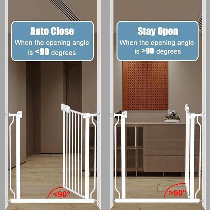 29-34 Inch Wide Baby Gate for Stairs Dog Gate Indoor Pressure Mounted No Drill Safety Child Gates for Kids or Pets Auto Close Pet Gates White