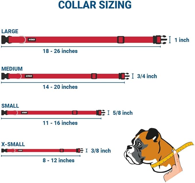 GoTags Personalized Dog Collar with Nameplate, Adjustable Dog Collar with Custom Engraved Slide On Pet ID Tag in Stainless Steel, Silent, No Noise Dog Tag for Large Medium and Small (Red, Large)